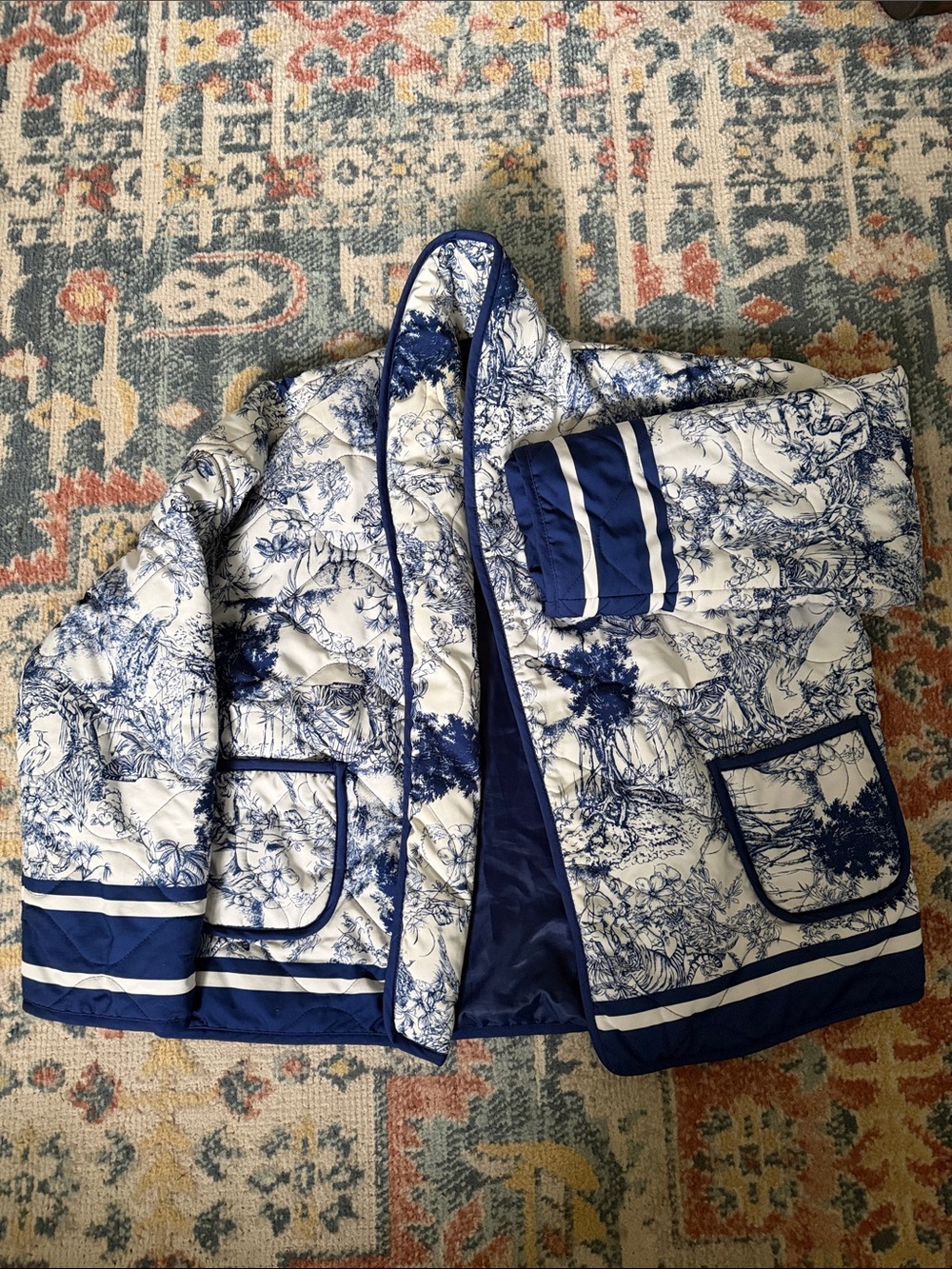 Kids Blue & White Printed Quilted Jacket